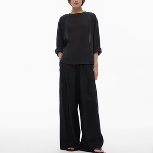 Boutique <span class=keywords><strong>pantaloni</strong></span> da donna a vita alta di alta qualità vendita calda <span class=keywords><strong>lino</strong></span> su misura marrone gamba larga a vita alta con cintura da donna <span class=keywords><strong>pantaloni</strong></span> di <span class=keywords><strong>lino</strong></span> - Product Image 1
