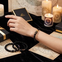 Bracelet en obsidienne noire naturelle avec 12 constellations du zodiaque, perle accentuée par pierre de naissance gravée au laser, cadeau d'astrologie personnalisé OEM