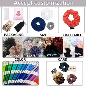 CHENGHE logotipo personalizado cinta terciopelo algodón satén seda scrunchies para mujeres pequeño MOQ elástico scrunchy lazos para el cabello - Product Image 4