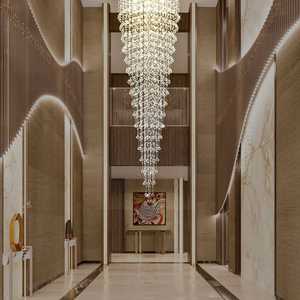 Lustre moderne long pour escalier, luminaire de plafond en cristal pour villa, salon, lustre long personnalisé pour hôtel à plafond haut - Product Image 4