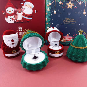 TC Creative Noël Père Noël Dessin Animé Boîte À Bijoux Flocage Velours Cadeau Cas Pour Stocker Colliers Anneaux De Mariage - Product Image 1