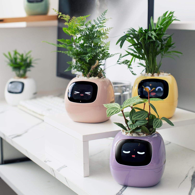 Smart Flower Pot with AI Watering Reminders, Over 49 Rich Expressions 7 Smart Sensors Home Decor Ivy Plant Flower Pot