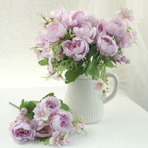 Ramo de peonías artificiales vibrantes de estilo europeo, flores artificiales para bonsái, accesorios de decoración para bodas y escenas - Product Image 2