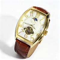 Montre mécanique automatique tonneau pour homme, bracelet en cuir, phase de lune, étanche, squelette, montre-bracelet pour homme d'affaires