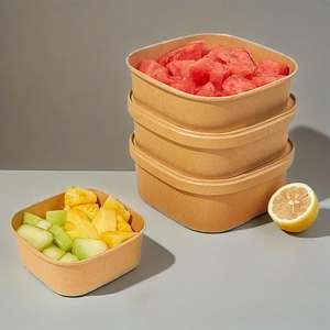 Boîte en papier rectangulaire de qualité alimentaire, très vendue, conteneur jetable à emporter, bol carré en papier pour salade avec couvercles - Product Image 5