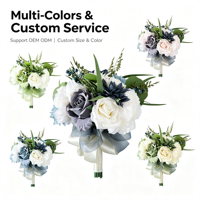 Bouquet de mariée rond élégant avec roses en soie bleu grisâtre et blanc mélangées pour la décoration de table à la maison, les fêtes nuptiales et les banquets