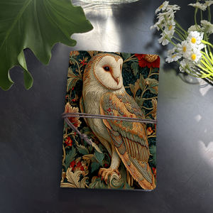 Cuaderno Vintage A6 hecho a mano con cierre de corbata, 80 hojas, regalo perfecto para planificar Notas de reuniones con flores de búho Granero, hojas Berr - Product Image 1