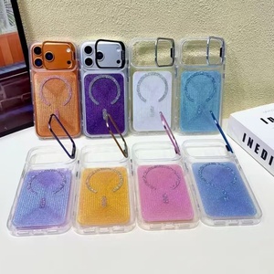 Senyork camera holder glitter transparent magnetic phone <b>case</b> clear back cover for iPhone 8 11 17 pro max wholesale - Product Image 1