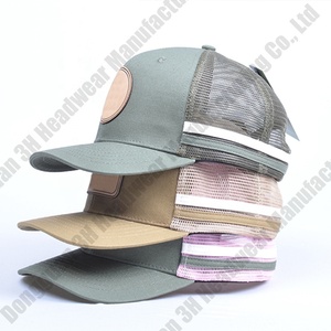 Cấu hình cao 6 Bảng điều khiển lưới bóng chày gorras da vá logo trucker cap 2 bên sọc cấu trúc tùy chỉnh Trucker mũ - Product Image 1