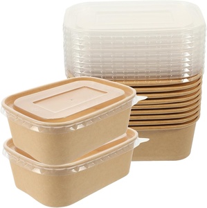 Bols à salade rectangulaires jetables en papier kraft biodégradable et compostable avec revêtement intérieur en polyéthylène, conteneur alimentaire - Product Image 4