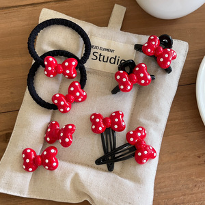 Pince à cheveux classique rouge à pois avec nœud et élastique à cheveux, mignonnes pinces à franges, pinces BB, pinces latérales, accessoires capillaires pour filles - Product Image 4