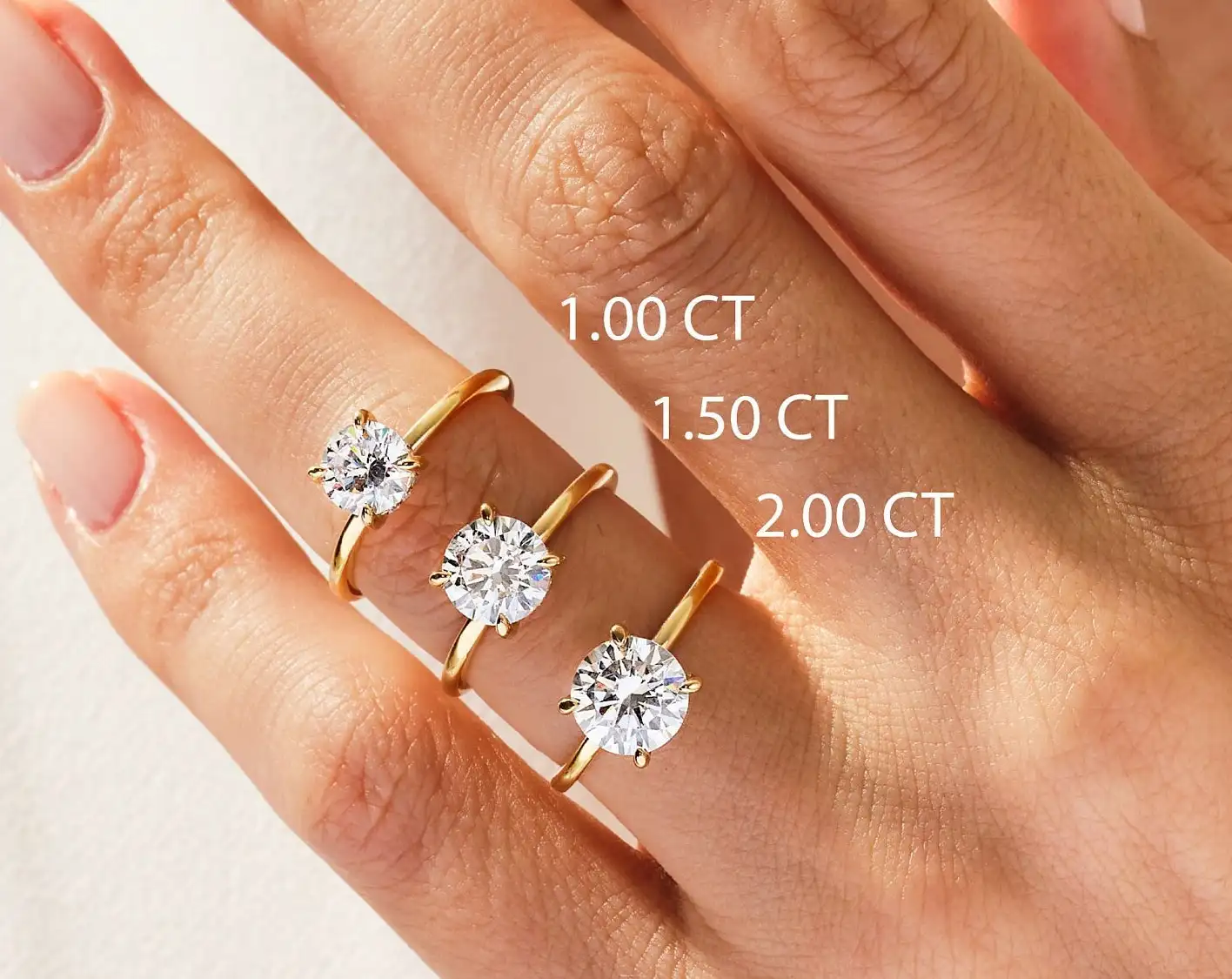 1-2ct bulat potong Halo cincin soliter berlian pertunangan cincin dengan emas Tersembunyi Band janji cincin berlian