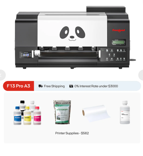 Free Shipping New XP600* Upgraded Procolored CE  DIY F13 Pro Panda DTF Printer 13" A3 Size Semi-Automatic DTF Oven/Shaker Bundle