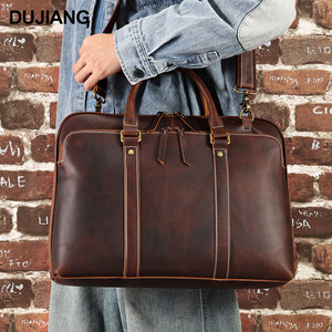 Joyir Sac à main en cuir Crazy Horse pour homme, 15 pouces, sac à bandoulière pour ordinateur portable, couleur unie, marron - Product Image 5