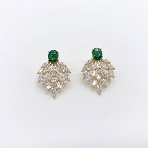 Zhenlu Jewelry Leaf <b>Stud</b> <b>Earrings</b> Micro Insert Zircon Copper Alloy Party Fashion <b>Earrings</b> Geometric Plant Design - Product Image 5