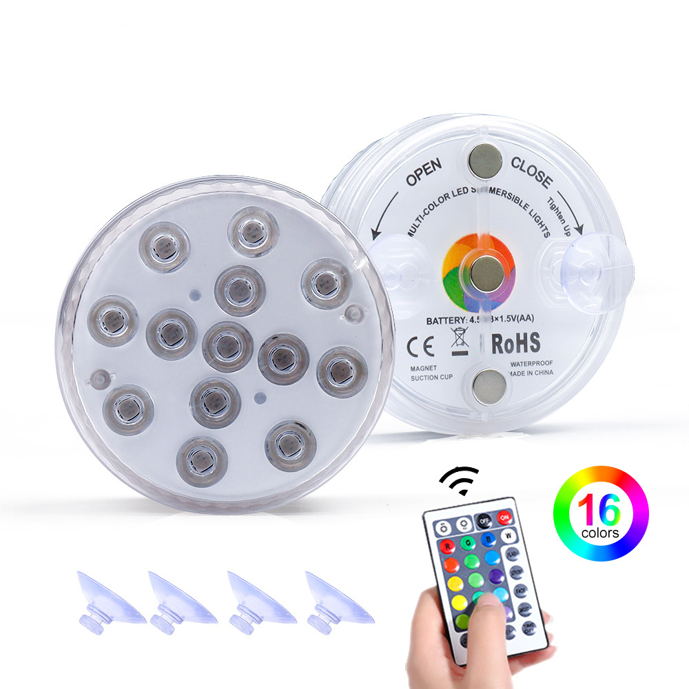 13LEDs RGB IP68 Battery Operated Waterproof Pool Lights Pond Submersible Lamp with Magnet for Fish Tank, Home Decorations
