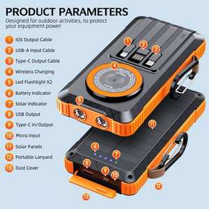 Banque d'alimentation solaire 20000mAh avec câbles intégrés, charge rapide sans fil pour téléphones, écouteurs, montres - Product Image 3