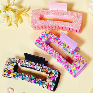 Pinza de Pelo Rectangular Hueca con Decoración de Diamantes de Imitación Coloridos, Pinza para el Cabello Estilo Bohemio, Accesorios de Moda para el Cabello - Product Image 1