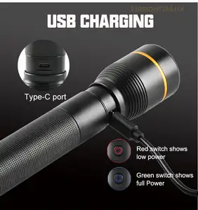 18650 Tùy Chỉnh Dài Khoảng Cách Công Suất Cao Zoom USB Taschenlampe Torch Không Thấm Nước Siêu Sáng Mạnh Mẽ LED Có Thể Sạc Lại Đèn Pin