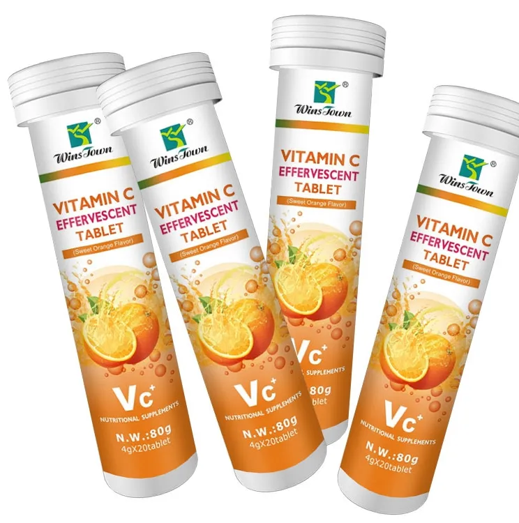 Tableta de vitamina C con sabor a naranja EFFEAVESCENTE, tableta de suplementos nutricionales, sabor a fruta blanca, blanqueamiento de la piel, caramelo brillante personalizado