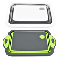 Vente flash : Bac de préparation pliable pour cuisine et barbecue, panier égouttoir vert, planche à découper en plastique pliable avec récipient