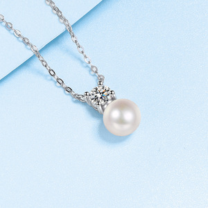 Fine Jewelry925 Sterling Silver White Gold Plaqué Femmes Collier En Gros Chaîne De Perles D'eau Douce 0.5CT Moissanite Pendentif - Product Image 3
