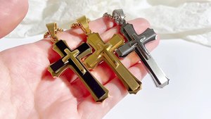 높은 광택 18k 골드 도금 더블 컬러 3 레이어 스테인레스 스틸 크로스 펜던트 목걸이 남성 및 여성 - Product Image 5