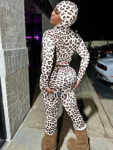 Tuta da donna 2025 alla moda con cappuccio e stampa leopardata in due pezzi a maniche lunghe per abbigliamento Casual - Product Image 4