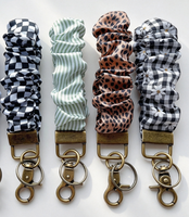 Porte-clés de poignet en tissu à motif à carreaux, style scrunchie, vintage, élastique, pour sac et clés de voiture