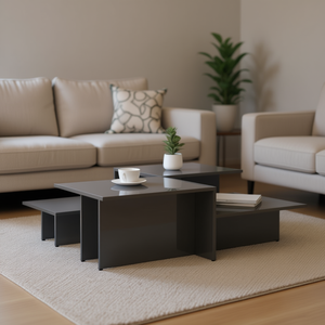 Set di Tavolini da Caffè Moderni in Legno Ingegnerizzato Grigio Lucido per Arredamento Soggiorno - Product Image 2