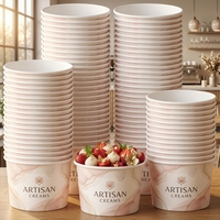 Gobelets en papier personnalisés OEM/ODM imprimés, de qualité alimentaire, jetables, pour desserts, crèmes glacées, yaourts glacés, gelatos, vente en gros à emporter