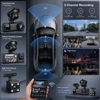 Caméra embarquée WiFi 3 canaux 1080P à triple objectif, DVR de voiture 2 pouces TN, vision nocturne, enregistrement en boucle, mode stationnement, surveillance avant, arrière et habitacle