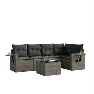 Ensemble de canapés de jardin gris 6 places en rotin, mobilier d'extérieur résistant aux intempéries, design contemporain - Product Image 1