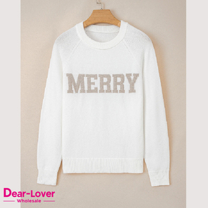 Dear-Lover <span class=keywords><strong>Pull</strong></span> Tricoté pour Femme en Gros Style Boutique <span class=keywords><strong>Chic</strong></span> et Décontracté à Manches Raglan avec Motif à Inscription 'Merry' pour Noël - Product Image 4