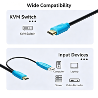 Câble de commutation KVM, câble vidéo haute définition, alimentation USB-A, prise en charge vidéo 4K, double connecteur vidéo pour moniteur PC, commutateur KVM