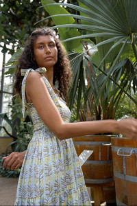 ชุดเดรสผ้าฝ้ายออร์แกนิคสำหรับฤดูร้อนชุดเดรสแขนยาวพิมพ์ลายดอกไม้สีพาสเทลสีเหลืองสง่างามเสื้อท่อนบนแบบทางการสไตล์เซ็กซี่ - Product Image 3