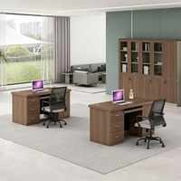 Bureau de direction avec meuble à 3 tiroirs et plateau pour clavier, finition noyer, pour mobilier de bureau, vente en gros directe d'usine
