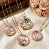 Composants de collier DIY en verre, design creux avec fermoir ouvrable, zircone colorée, or 14 carats