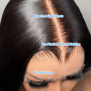 Perruque frontale en dentelle HD sans colle, cheveux humains vietnamiens bruts ultra-lisses, cuticules alignées, pré-épilée, <span class=keywords><strong>super</strong></span> double drawn - Product Image 5