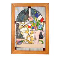 Vitral Decorativo de 5mm de Grosor, Diseño de Gato Personalizado, Hecho a Mano, Estilo Europeo Tradicional, para Decoración Interior de Puertas y Ventanas