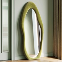 Miroir mural moderne en flanelle, fait à la main, avec cadre en bois, surdimensionné, debout, pleine longueur, au sol, design irrégulier