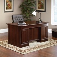 Bureau de direction classique de luxe en bois avec double meuble de rangement et classeur intégré, finition cerisier brun, pour bureau à domicile