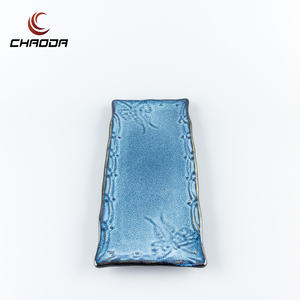 Plat de service en céramique bleue émaillée de style japonais créatif motif carré assiettes de restaurant rectangulaires service de <span class=keywords><strong>sushi</strong></span> à usage domestique - Product Image 4