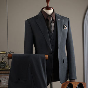 Traje de Tres Piezas a Rayas y Liso al por Mayor para Hombre, Traje Formal de Negocios, Novio, Casual, Banquete, <span class=keywords><strong>Boda</strong></span>, Traje Slim para Hombre - Product Image 1