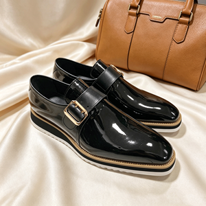 Chaussures à boucle légère rehaussant la taille en cuir verni, style mocassin, pour l'automne, baskets habillées à semelle épaisse, brillantes et confortables - Product Image 3