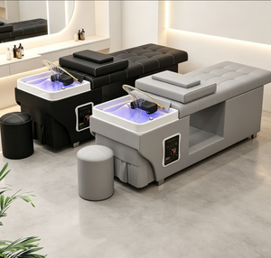 Fauteuil de lavage moderne avec bac intégré, station de lavage rembourrée noire et grise pour salon de beauté - Product Image 1