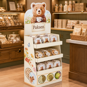 Support portable multi-niveaux en carton ondulé pour biscuits en conserve, avec graphismes personnalisés et éclatants, installation facile pour les promotions en centre commercial - Product Image 2