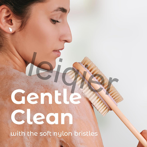 Cepillo Corporal con Logotipo Personalizado y Mango Largo, Cepillo de Baño de Madera con Cerdas Suaves y Rígidas para Ducha en Seco/Húmedo, Esponjas Exfoliantes - Product Image 5