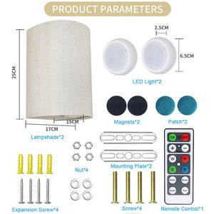 ไฟติดผนังแบบใช้แบตเตอรี่สำหรับภายในอาคาร พร้อมรีโมทไร้สาย ไฟ LED ติดผนังพร้อมโคมผ้า ปรับเปลี่ยนสีได้ ปรับความสว่างได้ - Product Image 6