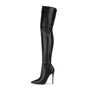 Bottines cuissardes sexy en cuir verni à talon fin et fermeture éclair avant pour femme, à bout pointu, moulantes - Product Image 5